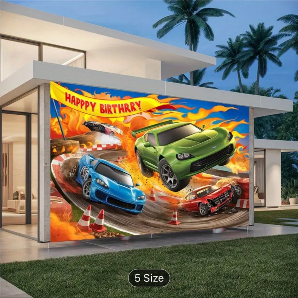 Happy Birthday Race Car Party Banner - backdrop xxl